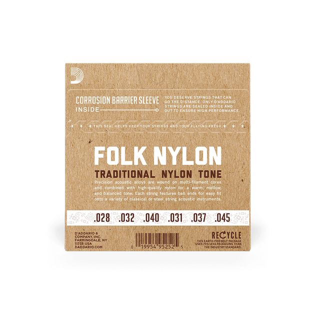 Струны для классической гитары DʼADDARIO EJ34 FOLK NYLON 80/20 Bronze Ball End Black Treble - Фото 2 Струны для классической гитары DʼADDARIO EJ34 FOLK NYLON 80/20 Bronze Ball End Black Treble - изображение 2