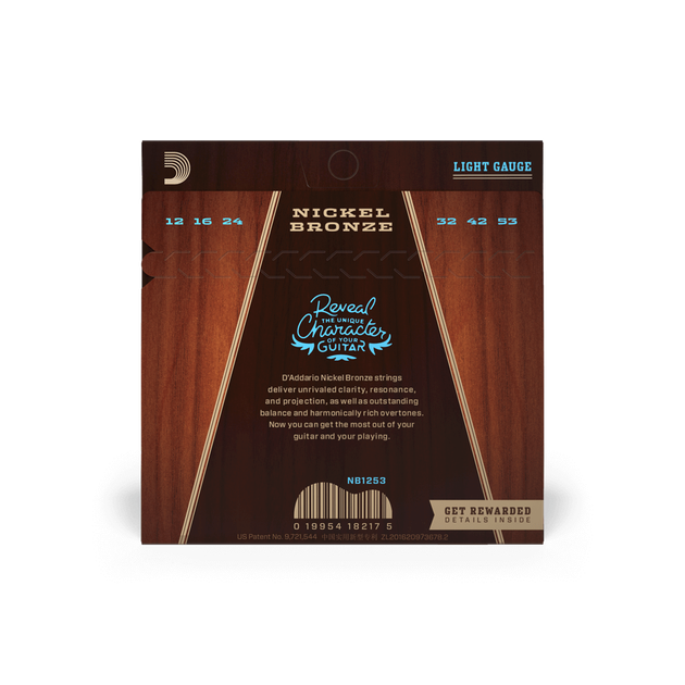 Струни для акустичної гітари DʼADDARIO NB1253 Nickel Bronze Light (12-53) - зображення 2