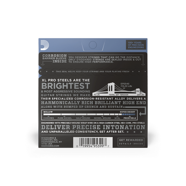 Струны для электрогитары DʼADDARIO EPS540 XL ProSteels Light Top/Heavy Bottom (10-52) - изображение 4