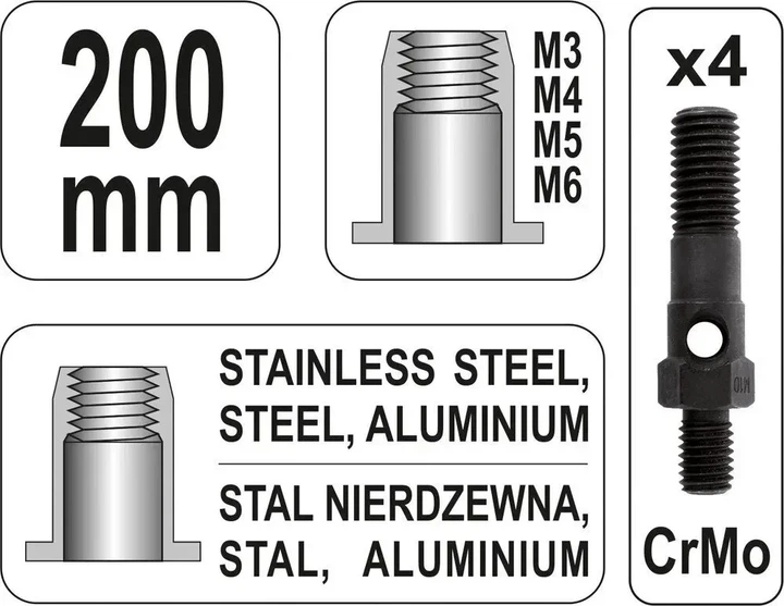 Заклепочник YATO для заклепочных гаек M3-M6 200 мм YT-36140 - изображение 5