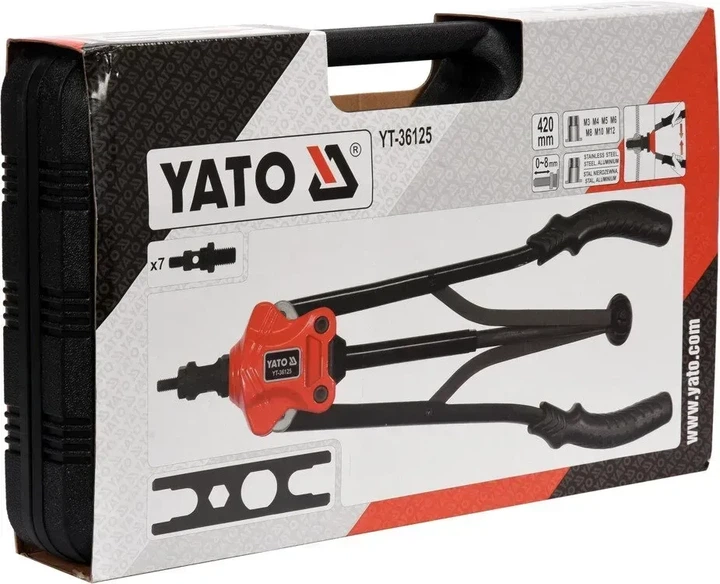Заклепочник двуручный YATO для заклепочных гаек M3-M12 420 мм в футляре YT-36125 - Фото 4 Заклепочник двуручный YATO для заклепочных гаек M3-M12 420 мм в футляре YT-36125 - изображение 4
