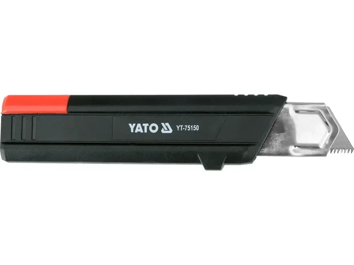 Нож YATO с выдвижным зубчатым лезвием 125 x 25 мм металлическая направляющая, пластиковый корпус YT-75150 - изображение 2