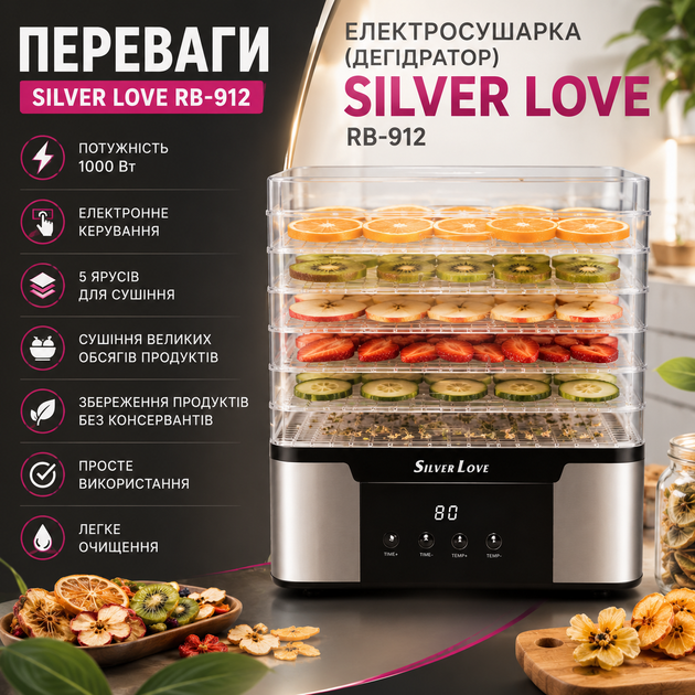 Електросушарка (дегідратор) Silver Love RB-912 - Фото 3 Електросушарка (дегідратор) Silver Love RB-912 - зображення 3