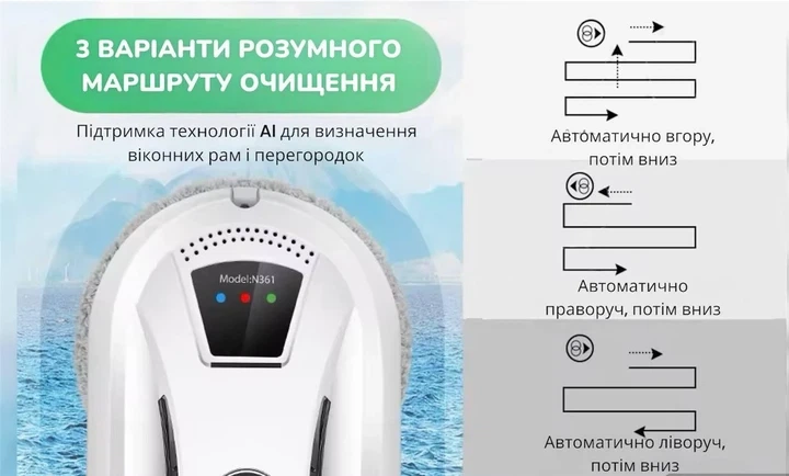 Робот для миття вікон робот-мийник PuRuikai N361 9263 з пультом ДУ - зображення 4