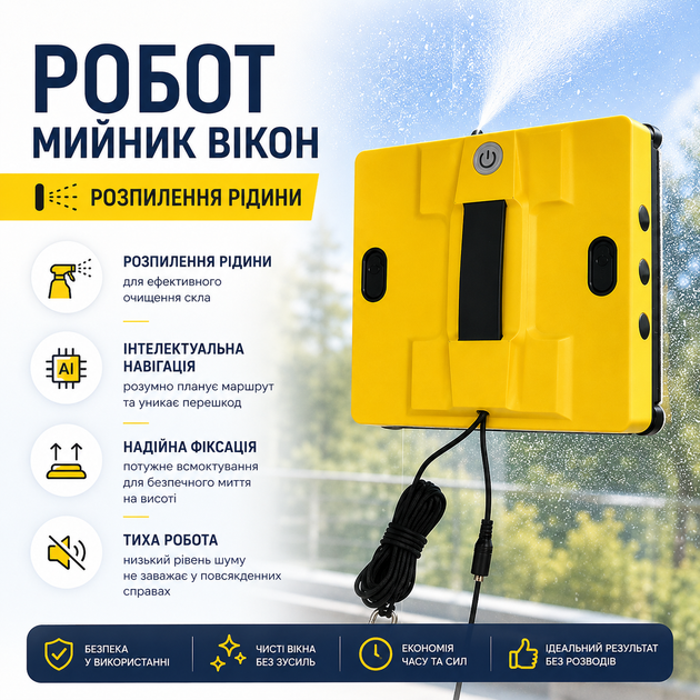 Робот мойщик окон квадратный с распылением воды Электро робот для мойки окон с улицы автоматический мойщик окон для мытья стекол - Фото 1 Робот мойщик окон квадратный с распылением воды Электро робот для мойки окон с улицы автоматический мойщик окон для мытья стекол - изображение 1