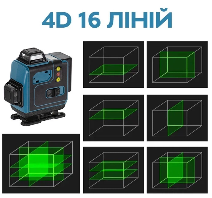 Лазерний рівень 4D з 16 лініями Tilswall високоточний інструмент для будівництва та ремонту з 2 акумуляторами та захисним кейсом - изображение 4