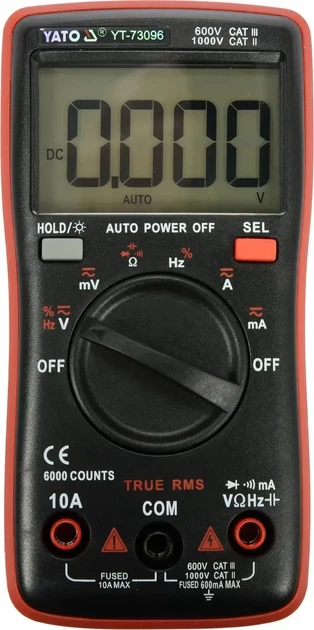 Мультиметр цифровой YATO TRUE RMS с LCD-дисплеем диапазон 6000 YT-73096 - изображение 2