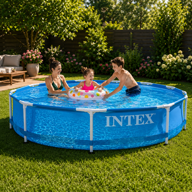 Семейный каркасный бассейн Intex 28206, 305×76 см с морским принтом для летнего отдыха - изображение 5