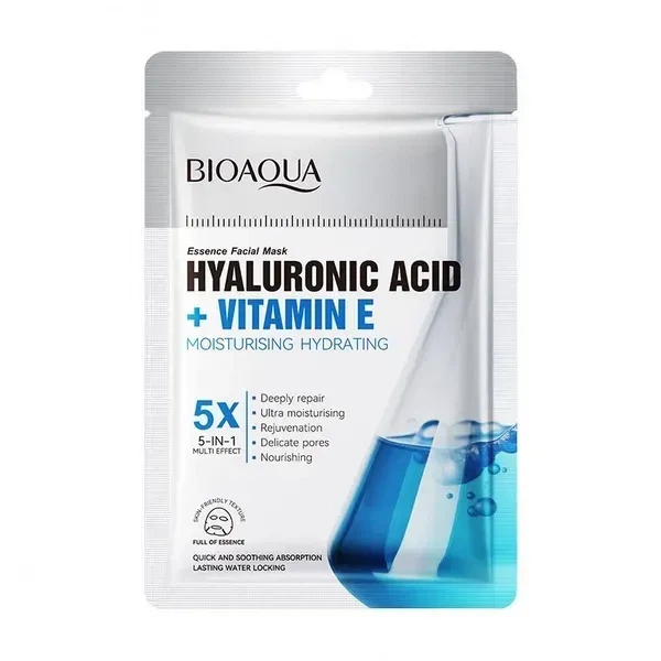 Тканевая маска для лица с гиалуроновой кислотой и витамином Е Bioaqua HyaluronicAcid + Vitamin E Essence Facial Mask, 35 г х 5 шт (6942349742309) - Фото 1 Тканевая маска для лица с гиалуроновой кислотой и витамином Е Bioaqua HyaluronicAcid + Vitamin E Essence Facial Mask, 35 г х 5 шт (6942349742309) - изображение 1
