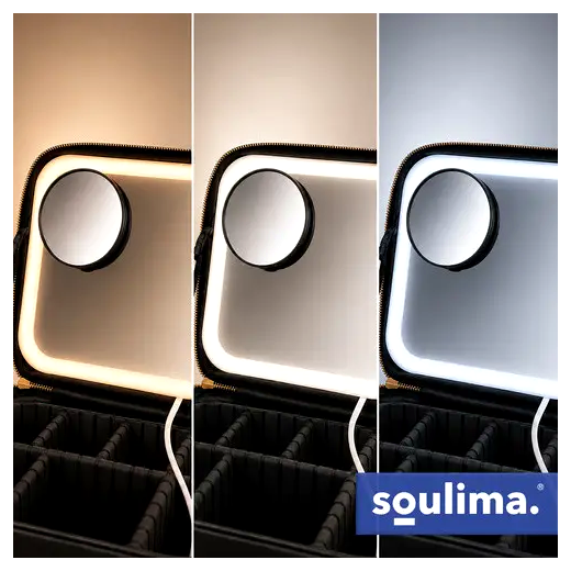 Косметичний кейс з LED дзеркалом 25,5x23,5 см для макіяжу чорний Soulima CS-0104 - Фото 8 Косметичний кейс з LED дзеркалом 25,5x23,5 см для макіяжу чорний Soulima CS-0104 - зображення 8