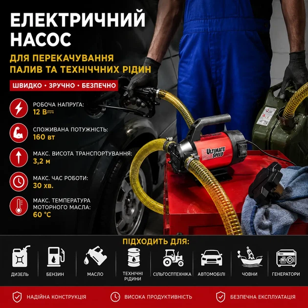 Насос для перекачки дизельного топлива 12В Ultimate Speed USOP 50 A1, электрический топливный насос для дизеля, солярки и масла - изображение 2