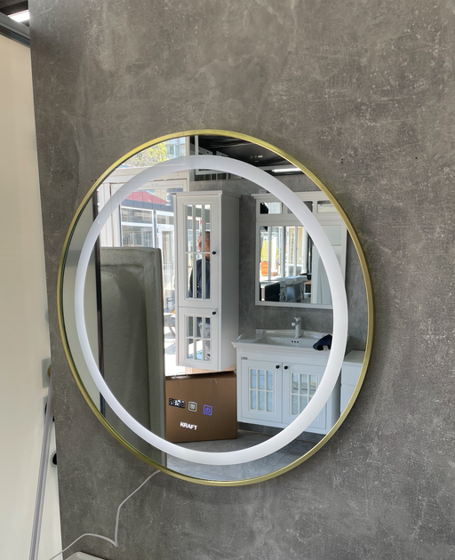 Дзеркало Kraft 2044 700×700 мм кругле з LED-підсвічуванням, золотою рамкою, годинником та антизапотіванням - изображение 4