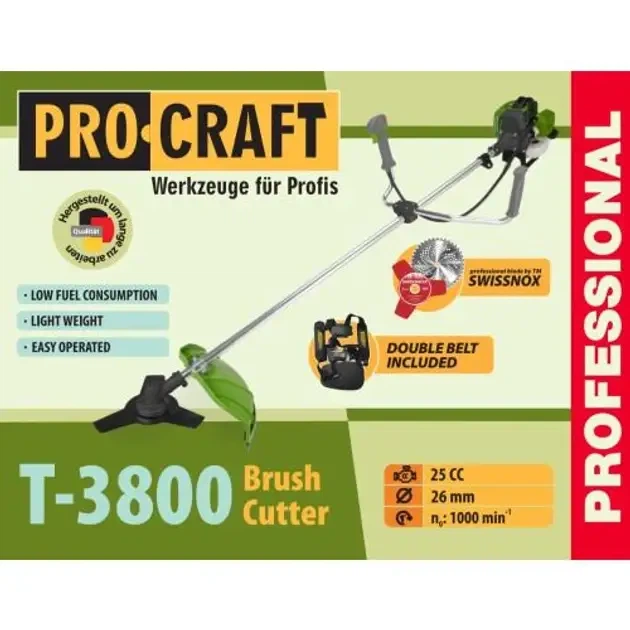 Бензиновый триммер PROCRAFT T3800 мотокоса для травы и сорняков с неразъемной штангой 3800 Вт бензокоса в комплекте с дисками и катушкой - изображение 11