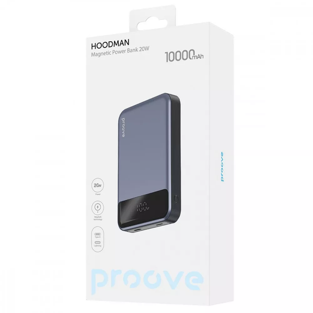 Повербанк с MagSafe 10000mAh 20W Proove Hoodman Magnetic с беспроводной зарядкой (PBH120010003) - Фото 2 Повербанк с MagSafe 10000mAh 20W Proove Hoodman Magnetic с беспроводной зарядкой (PBH120010003) - изображение 2
