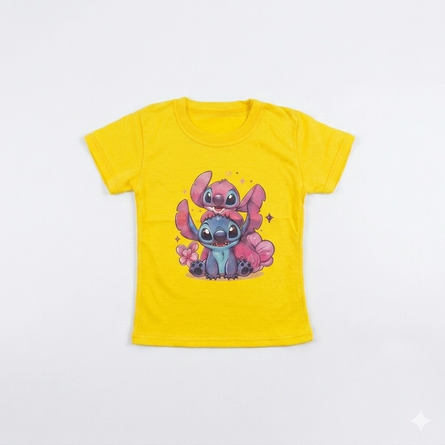 Дитяча футболка Stitch та Angel Жовта (розмір 122-128см) - Фото 1 Дитяча футболка Stitch та Angel Жовта (розмір 122-128см) - зображення 1