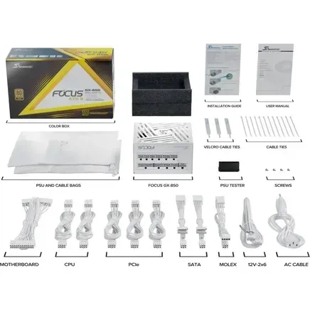 Блок живлення SeaSonic Focus GX-850 ATX 3.1 White (FOCUS-GX-850-ATX31-WHITE) - Фото 10 Блок живлення SeaSonic Focus GX-850 ATX 3.1 White (FOCUS-GX-850-ATX31-WHITE) - зображення 10