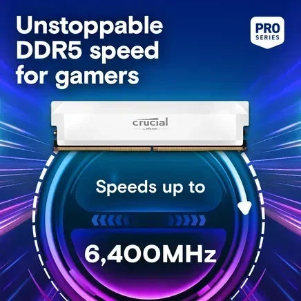 Оперативна пам'ять Crucial 32 GB (2x16GB) DDR5 6400 MHz Pro White (CP2K16G64C38U5W) - Фото 3 Оперативна пам'ять Crucial 32 GB (2x16GB) DDR5 6400 MHz Pro White (CP2K16G64C38U5W) - зображення 3