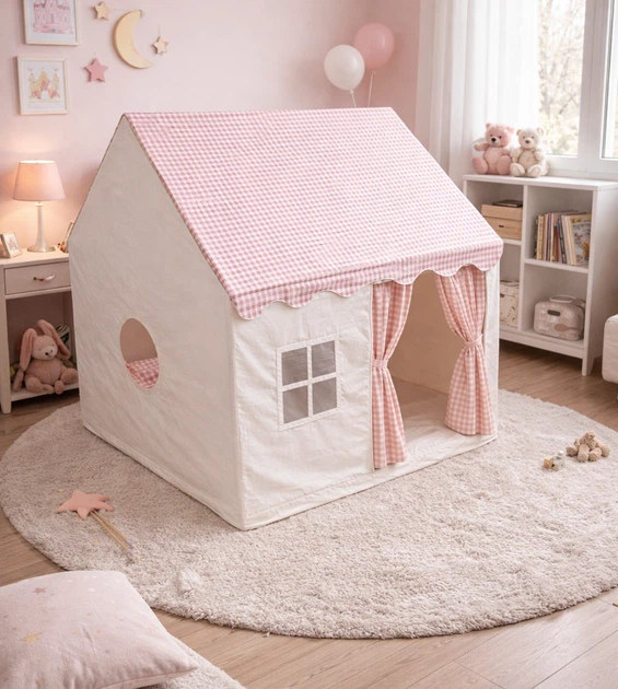 Детская палатка домик складной для игр дома и на улице 130x100x120 см розовый - изображение 2