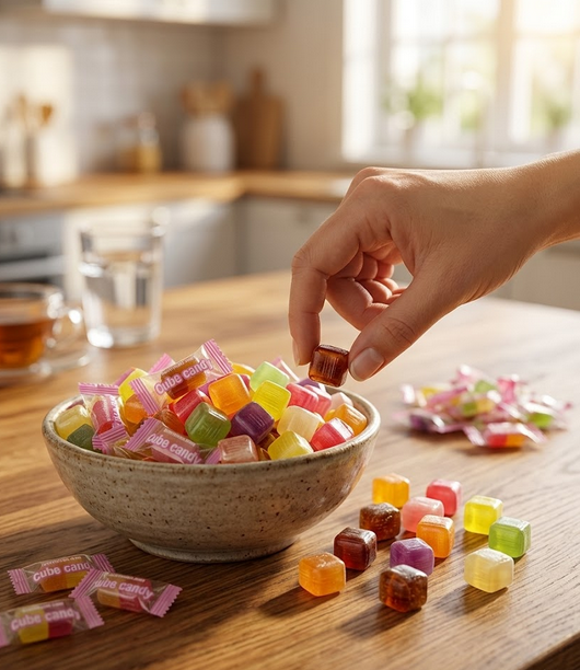 Конфеты CUBE CANDY леденцы ассорти вкусов круги апельсин виноград лимон клубника белый персик 1 кг - Фото 6 Конфеты CUBE CANDY леденцы ассорти вкусов круги апельсин виноград лимон клубника белый персик 1 кг - изображение 6