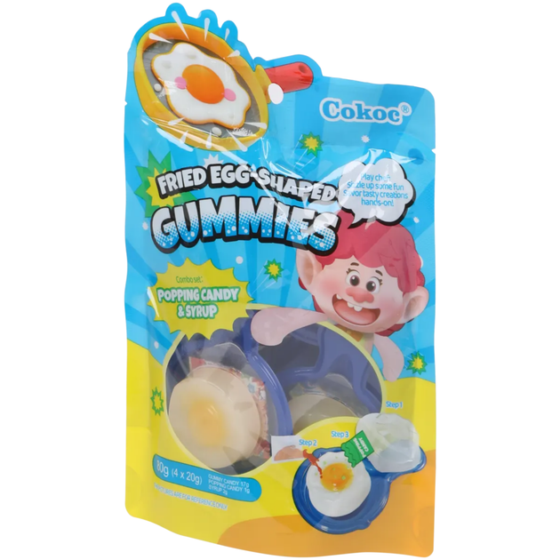 Желейні цукерки Cokoc Fried Eggs Gummies набір яйця з сиропом і вибуховою карамеллю 80 г - Фото 1 Желейні цукерки Cokoc Fried Eggs Gummies набір яйця з сиропом і вибуховою карамеллю 80 г - зображення 1