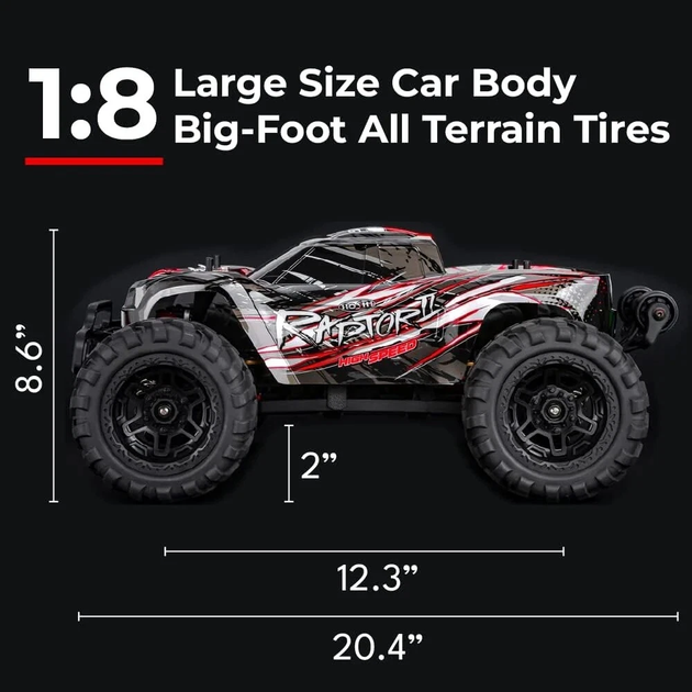 Машинка на радіокеруванні HOSHI RAPTOR II N518 1:8 4WD до 100 км/год, RC монстр-трак Brushless, позашляховик на пульті, повний привід, LiPo 3S, RTR - зображення 4