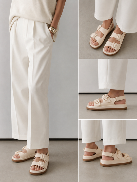 Босоніжки з пряжками в стилі Birkenstock Жіночі L.Trendy Світло-бежевий 40 (26 см) Код: wl2028 beige - зображення 3
