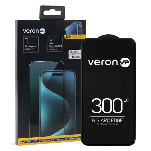 Защитное стекло Veron ESD антивандальное для iPhone 15 Pro Max олеофобное черное - изображение 5