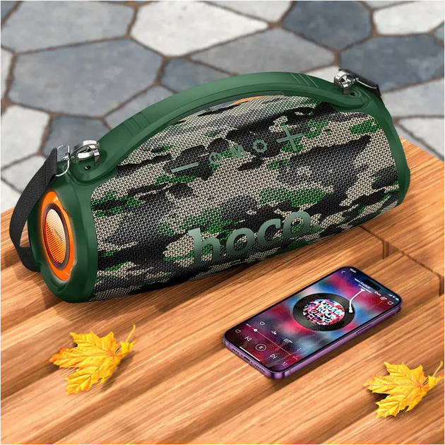 Bluetooth колонка Hoco HA4 Камуфляж Зеленый для отдыха и путешествий 20 Вт Bluetooth 5.3 TWS FM AUX USB TF - изображение 5