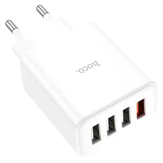 Сетевое зарядное устройство HOCO C102A 28.5W 4 порта для смартфонов и планшетов с быстрой зарядкой QC3.0 белое - Фото 2 Сетевое зарядное устройство HOCO C102A 28.5W 4 порта для смартфонов и планшетов с быстрой зарядкой QC3.0 белое - изображение 2