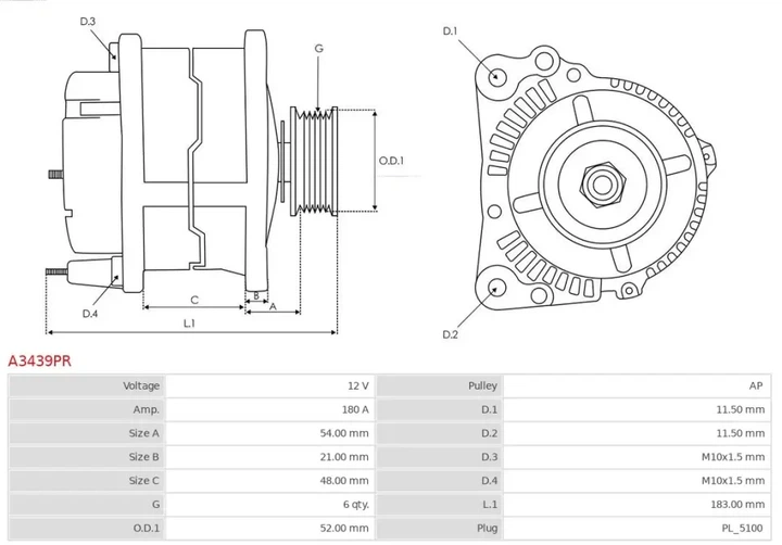 Генератор AS-PL A3439PR Peugeot 508, Partner, 308, 5008, 3008, 2008, 208; Citroen C5, DS4, Berlingo, DS3, C3, C4, DS5 1625944380, 37VE50, 5705NS - Фото 5 Генератор AS-PL A3439PR Peugeot 508, Partner, 308, 5008, 3008, 2008, 208; Citroen C5, DS4, Berlingo, DS3, C3, C4, DS5 1625944380, 37VE50, 5705NS - зображення 5