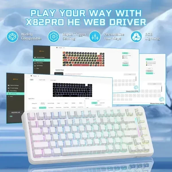 Бездротова магнітна клавіатура ATTACK SHARK X82 PRO HE White Contour (2.4G/Bluetooth/USB type-c) Rapid Trigger, 8000 Гц, RGB - зображення 5