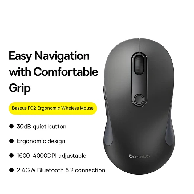 Беспроводная мышь Baseus F02 Black (B01055505111-01) - Фото 3 Беспроводная мышь Baseus F02 Black (B01055505111-01) - изображение 3