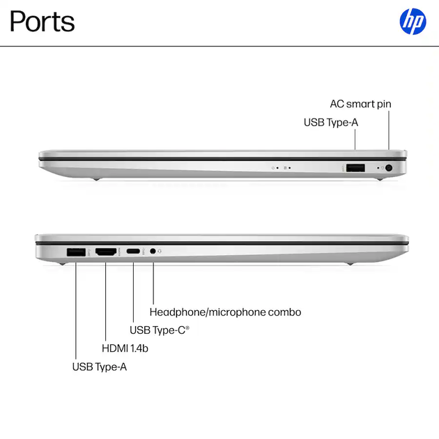 Ноутбук HP 17-cn3327dx Natural Silver 17.3" IPS 1920x1080 60 Гц / Intel Core i7-1355U / Intel Iris Xe Graphics / RAM 16 ГБ / DDR4 / SSD 1 ТБ / Windows 11 Home / 2.09 кг (C0CM3UA) - Фото 4 Ноутбук HP 17-cn3327dx Natural Silver 17.3" IPS 1920x1080 60 Гц / Intel Core i7-1355U / Intel Iris Xe Graphics / RAM 16 ГБ / DDR4 / SSD 1 ТБ / Windows 11 Home / 2.09 кг (C0CM3UA) - изображение 4