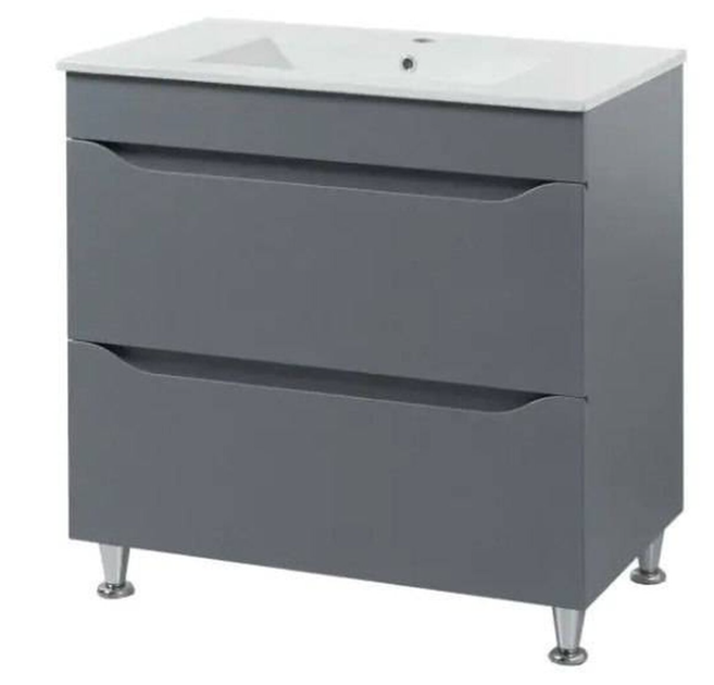 Тумба з умивальником Sanwest Мальта Т-8 80 см, графіт, МДФ, з умивальником Adamant Cers 80, штучний камінь - изображение 4