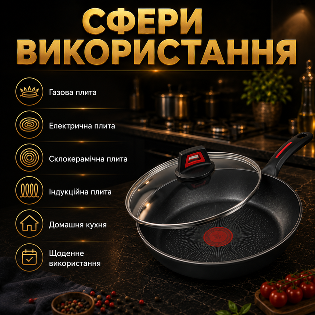 Сковорода Benson 28 см со стеклянной крышкой и трехслойным антипригарным покрытием - Фото 7 Сковорода Benson 28 см со стеклянной крышкой и трехслойным антипригарным покрытием - изображение 7