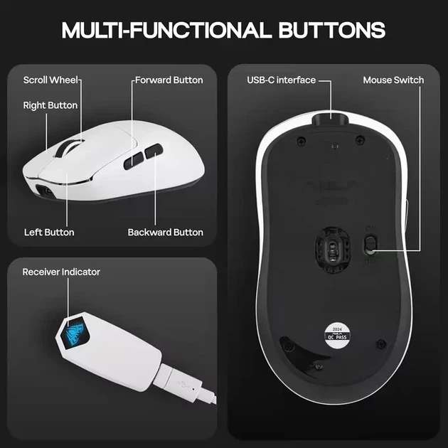AULA SC800 игровая беспроводная мышь, легкая, точная, Dual-Mode (черная) - изображение 3