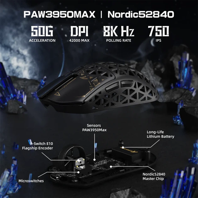 Игровая мышь ATTACK SHARK R5 Ultra Black (PAW3950MAX, 8000 Гц, 39 г, 2.4G/Bluetooth/USB-C) - изображение 5