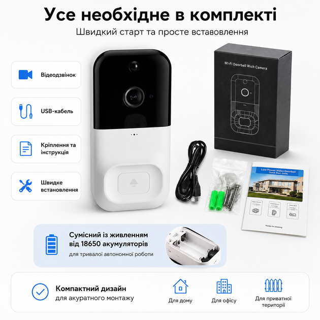 Видеодомофон беспроводной дверной звонок SMART DOORBELL Wifi с Wi-Fi камерой детектором движения и функцией видеозаписи - изображение 6