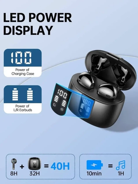 Наушники беспроводные Bluetooth Wasart J55 TWS IP7 с кейсом 40 часов USB-C - изображение 2