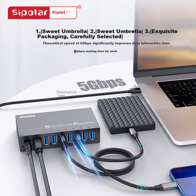 USB-концентратор SIPOLAR, высокоскоростной 7-портовый концентратор, промышленный класс A-173 (3 метра), разветвитель, удлинительный кабель для компьютера, расширитель, однопортовый блок питания 1A, зарядное устройство для телефона. - Фото 5 USB-концентратор SIPOLAR, высокоскоростной 7-портовый концентратор, промышленный класс A-173 (3 метра), разветвитель, удлинительный кабель для компьютера, расширитель, однопортовый блок питания 1A, зарядное устройство для телефона. - изображение 5