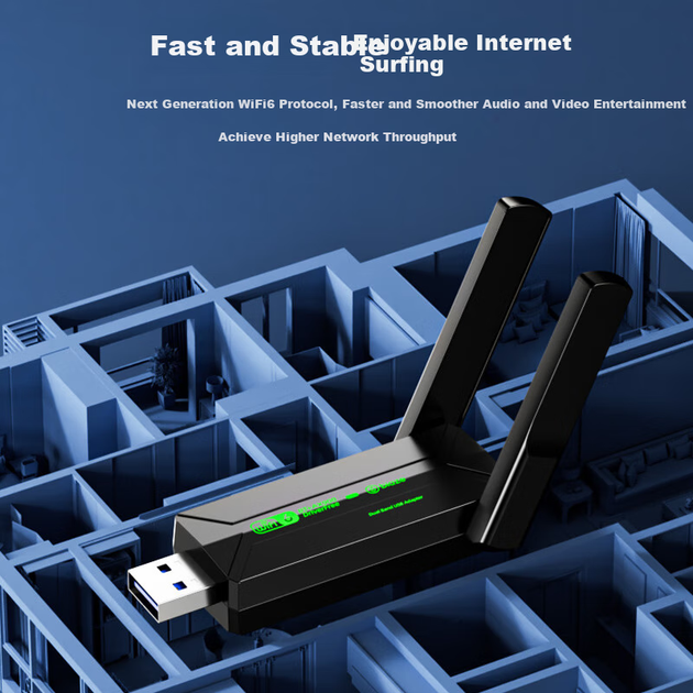 Бездротовий мережевий адаптер BIAZE WiFi6 без драйверів USB Bluetooth 5.4 з двома зовнішніми антенами з високим коефіцієнтом посилення, приймач-передавач WiFi для настільних комп'ютерів і ноутбуків для побутових систем - изображение 7