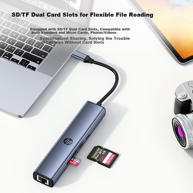 Док-станція HP Type-C USB-хаб PD 100W HDMI Ethernet-адаптер зчитувач карт пам'яті сумісний з ноутбуками Apple MacBook Air Huawei Lenovo - зображення 4