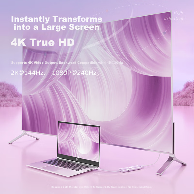 Док-станція HP Type-C до HDMI, 4K-монітор, швидка зарядка, USB-хаб 100 Вт, адаптер Apple для комп'ютера Type-C CT205C, рожевий - изображение 6