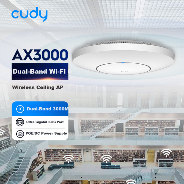 Бездротова гігабітна дводіапазонна стельова точка доступу CUDY Wi-Fi6 AX3000, керування за допомогою програми, живлення від PoE/DC, для підприємств, торгових центрів, для дому, для всього будинку, Wi-Fi покриття, мережа AP3000 - зображення 4