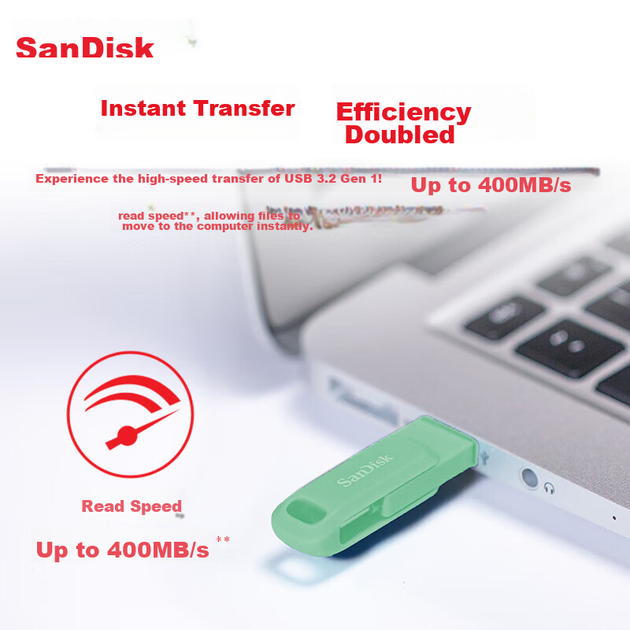 Мобільний флеш-накопичувач SanDisk 512 ГБ Type-C USB 3.2 DDC3 зеленого кольору, швидкість читання до 400 МБ/с, автоматичне резервне копіювання, подвійне використання для телефону та комп'ютера, велика ємність з двома інтерфейсами - зображення 8