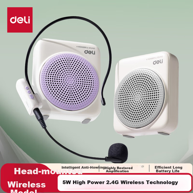 Усилитель-микрофон Deli 5W Little Bee беспроводной для учителя, фиолетовый - изображение 8