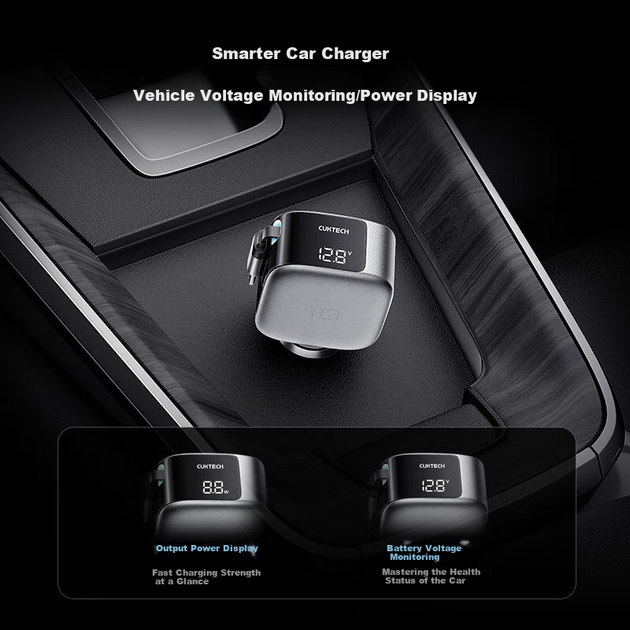 Зарядное устройство CUKTECH автомобильное 100W с выдвижным кабелем для Apple/Xiaomi - изображение 9