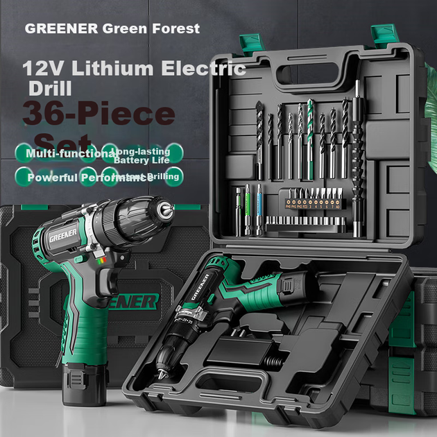 Дрель электрическая GREENER 12V аккумуляторный шуруповерт бытовой набор с батареей 2.0 - изображение 4