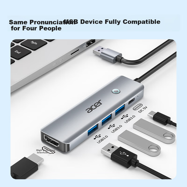 Док-станция Acer USB-HDMI для зеркального отображения экрана высокой четкости, адаптер-концентратор USB 3.0, совместимая с MacBook, компьютерами и планшетами Huawei, конвертер, Five-I - Фото 4 Док-станция Acer USB-HDMI для зеркального отображения экрана высокой четкости, адаптер-концентратор USB 3.0, совместимая с MacBook, компьютерами и планшетами Huawei, конвертер, Five-I - изображение 4