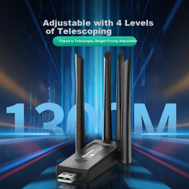 Беспроводная сетевая карта Newmine NM-WDS-AC1388, приемник Wi-Fi 1300 Мбит/с, гигабитная внешняя сетевая карта 5G, двухдиапазонный USB-адаптер для ноутбуков и настольных компьютеров. - Фото 9 Беспроводная сетевая карта Newmine NM-WDS-AC1388, приемник Wi-Fi 1300 Мбит/с, гигабитная внешняя сетевая карта 5G, двухдиапазонный USB-адаптер для ноутбуков и настольных компьютеров. - изображение 9